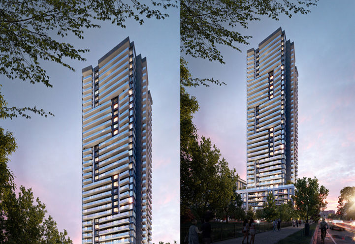 Metro Park Condos Split Screen of Upper Levels and Tower